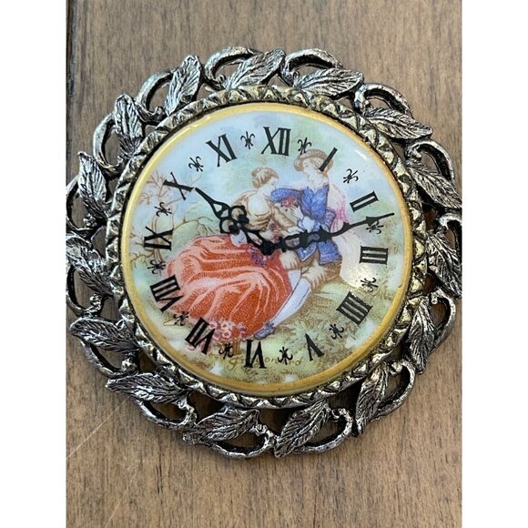 Vintage Victorian Style Brooch With Roman Numerals & Classical Scene, Clock - Picture 3 of 6